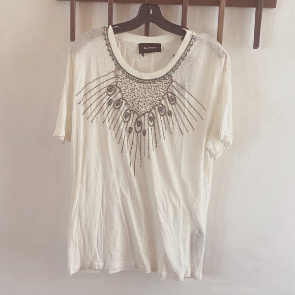 The Kooples White Linen & Beaded T-shirt - Picture 1 of 5